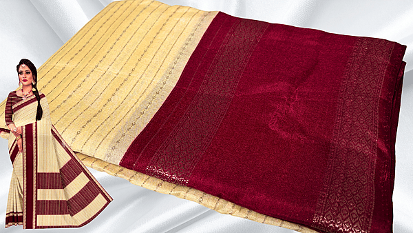 Googal Soft Jari Fancy Silk Saree - Cream