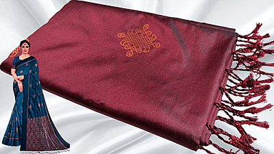 Trisha Kolam Design Jari Silk Saree - Maroon Trisha Kolam Design Jari Silk Saree - Maroon