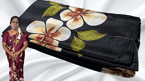 Fini Soft Flower Turkey Silk Saree - Black