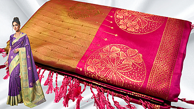 Florida Function Wear Silk Saree - Gold & Rani Pink Florida Function Wear Silk Saree - Gold & Rani Pink