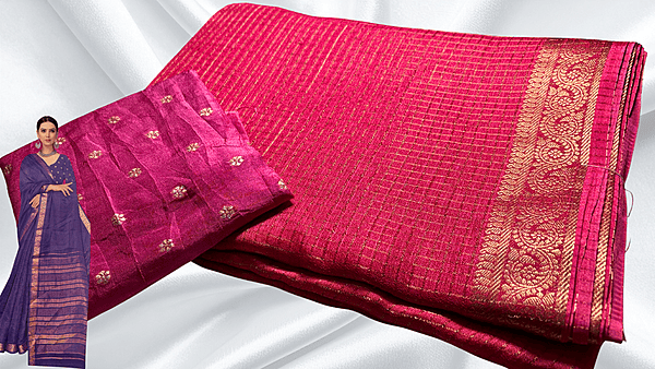 Saisha Binny Silk Check Saree - Pink