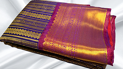 Kanchi Silk Gold Jari Saree - Ink Blue Kanchi Silk Gold Jari Saree - Ink Blue