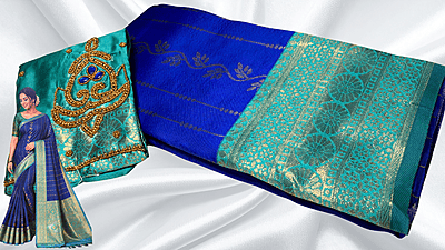 Royal Silk Aari Work Silk Saree - Royal Blue Royal Silk Aari Work Silk Saree - Royal Blue