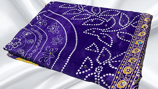 Masakali Ajrak Mirror Work Saree - Purple