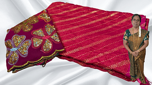 Suchitra Floral Brasso Designer Saree - Rani Pink