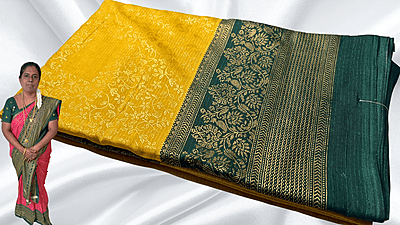 Good Day Gold Foil Vines Saree - Yellow & Dark Green Good Day Gold Foil Vines Saree - Yellow & Dark Green