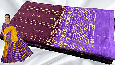 Mayurika Gold Foil Soft Saree - Dark Plum & Lavendar Mayurika Gold Foil Soft Saree - Dark Plum & Lavendar