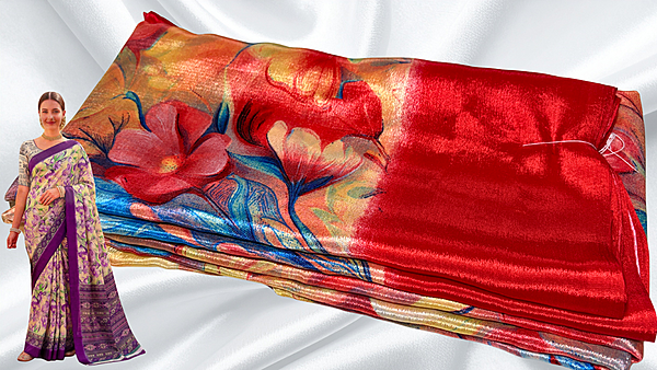 Good News Soft Floral Turkey Saree - Red