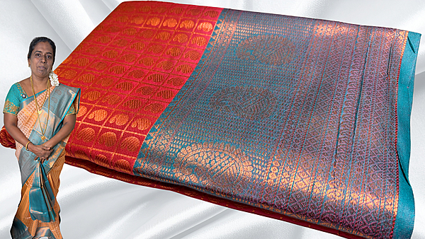 Trichy Silk Manga Design Saree - Red Pink