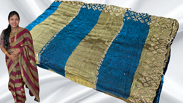 ITC Fancy Stone Work Dual Saree - Aqua Blue