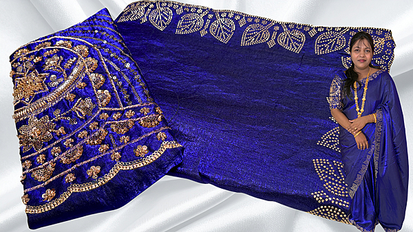 Paradise Stone Work Designer Saree - Royal Blue