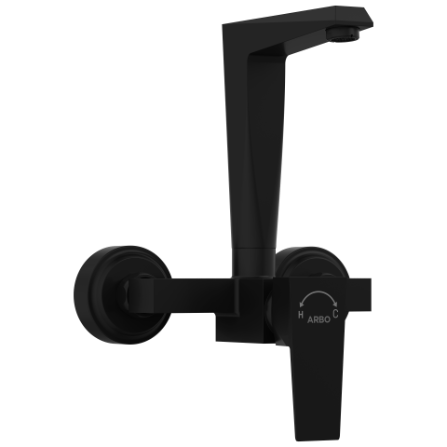 LV-MB-2043 Single Lever Sink Mixer With Swinging Spout With Connecting Legs With Wall Flange (Wall Mounted Model) (Matt Black)