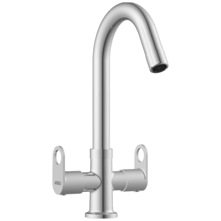 NE-1615 Center Hole Basin Mixer With Swinging Spout With Braided Hoses (Table Mounted Model)