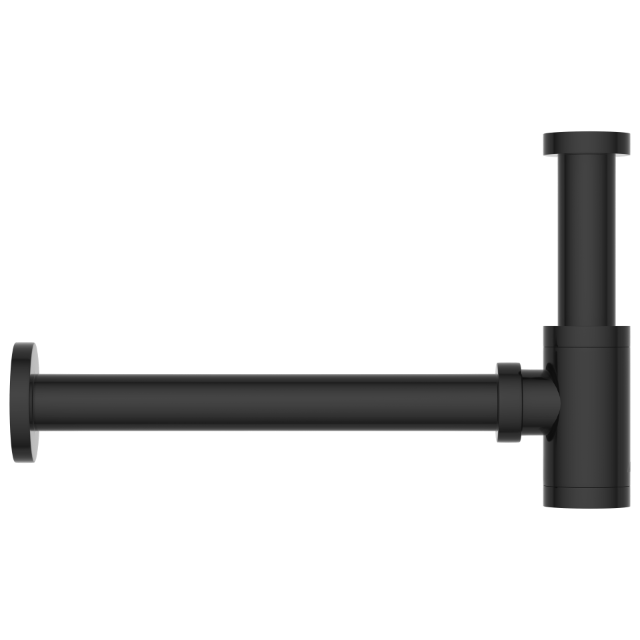 AC-MB-36 Brass Round Bottle Trap With Long Wall Connection Pipe & Wall Flange (Matt Black)