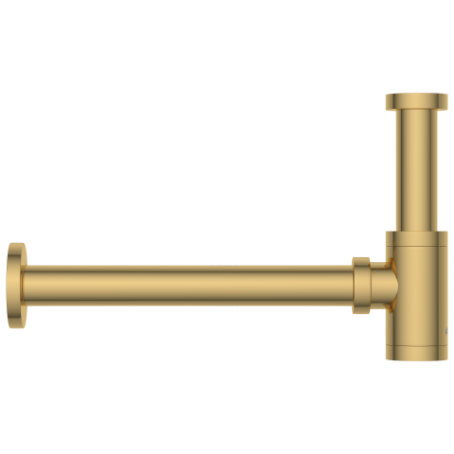 AC-GG-36 Brass Round Bottle Trap With Long Wall Connection Pipe & Wall Flange (Gold)