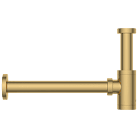AC-GG-36 Brass Round Bottle Trap With Long Wall Connection Pipe & Wall Flange (Gold)