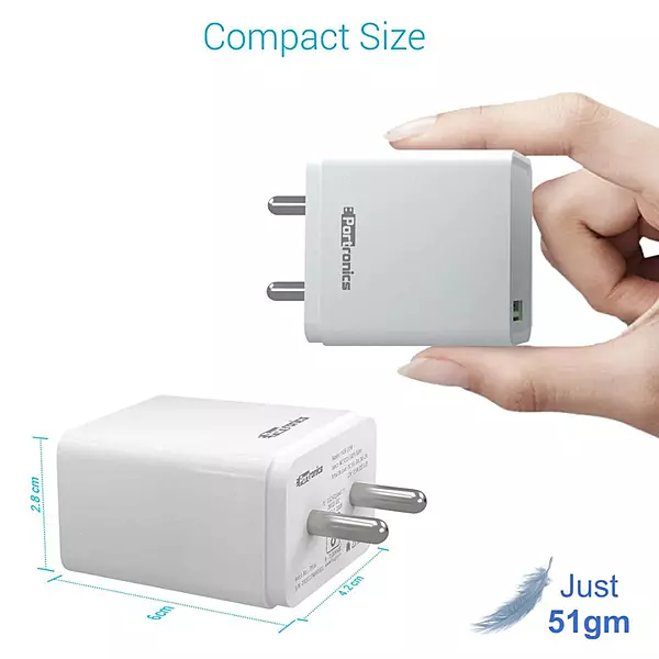 Portronics Adapto One, (White) 20W Single Port Adaptor with Mach Charge 1M Type-C Cable