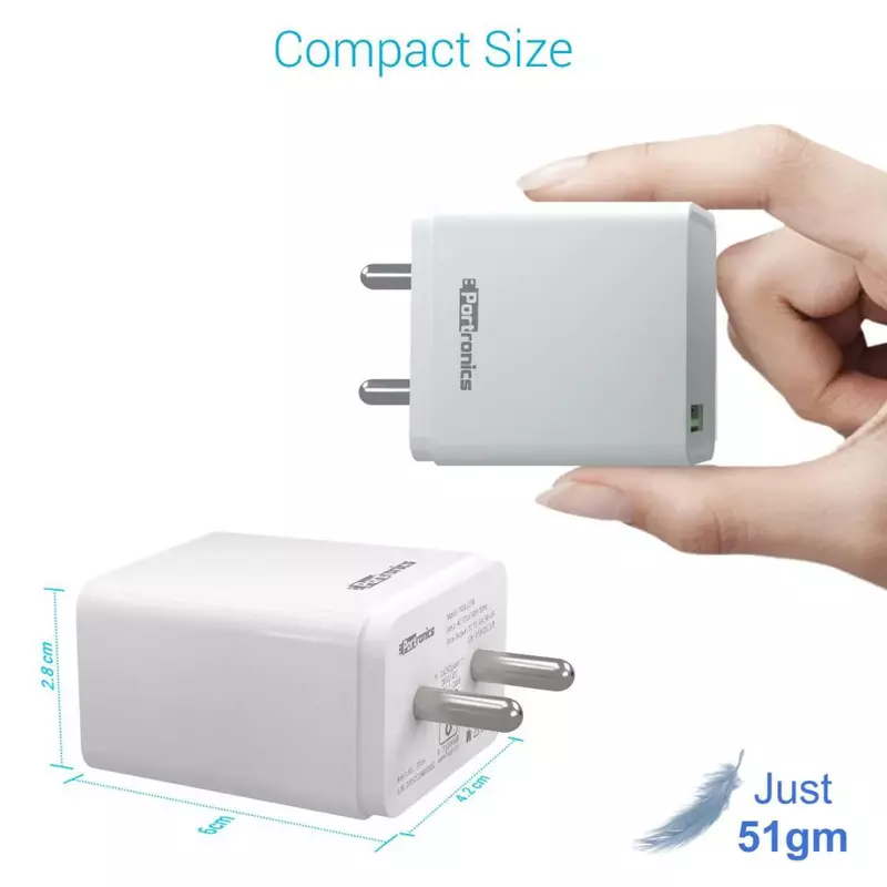 Portronics Adapto One, (White) 20W Single Port Adaptor with Mach Charge 1M Type-C Cable