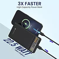 Portronics Luxcell C 10K mAh 22.5W Fast Charging Power Bank, Ultra Slim Power Bank with Mach USB-A Output, Type C PD Output, Type C Input, LED Indicator, Wake Up Button (Black)