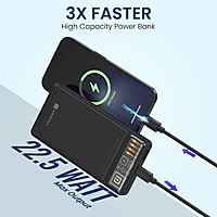 Portronics Luxcell C 10K mAh 22.5W Fast Charging Power Bank, Ultra Slim Power Bank with Mach USB-A Output, Type C PD Output, Type C Input, LED Indicator, Wake Up Button (Black)