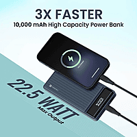 Portronics Luxcell B 10K (Dark Blue)mAh 22.5W Fast Charging Power Bank, Ultra Slim Power Bank with Mach USB-A Output, Type C PD Output, Type C Input, Wake Up Button
