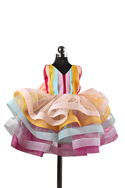 Rainbow Strap Layered Tulle Dress