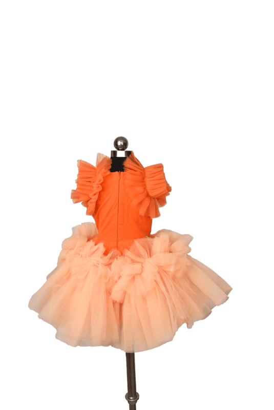 Apricot Flame Tulle Dress with Blush Accents