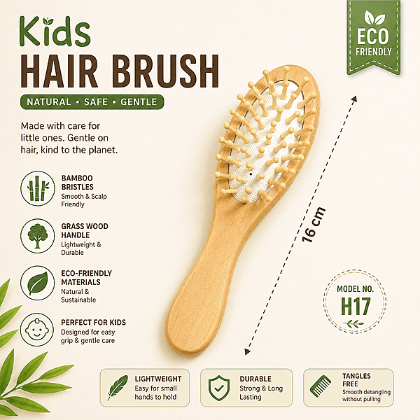 H17 KIDS WOODEN HAIR BRUSH 16CM