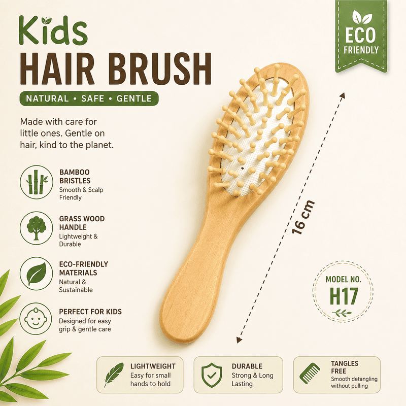 H17 KIDS WOODEN HAIR BRUSH 16CM
