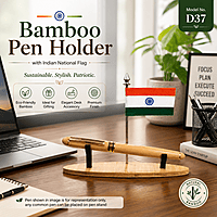 D37 Bamboo Handicraft Pen Holder with Indian National Flag