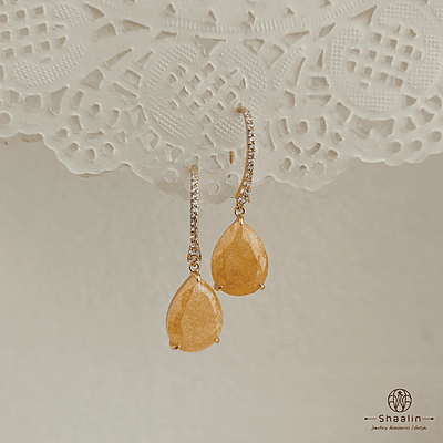 Handcrafted Teardrop Gemstone Earrings in Sterling Silver: Yellow