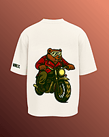 Unisex Off-White Biker Bear Graphic Printed Oversized Tee