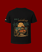 Unisex Black Beach Bear Graphic Printed Crew Neck Tee