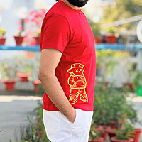 Unisex Red Savage Bear Embroidered Crew Neck Tee