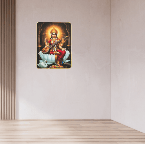 Divine Saraswati Mata  – Golden Framed Art for Study & Home Mandir