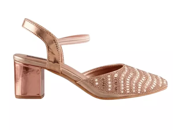 Reeno Embellished Wave Pearl & Bead Block Heel Pumps -
