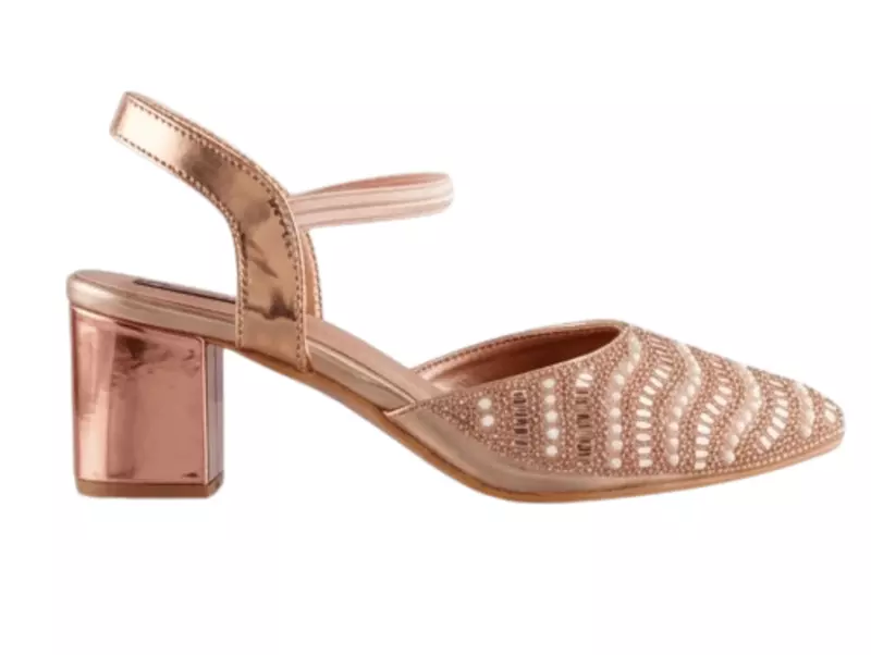 Reeno  Embellished Wave Pearl & Bead Block Heel Pumps -