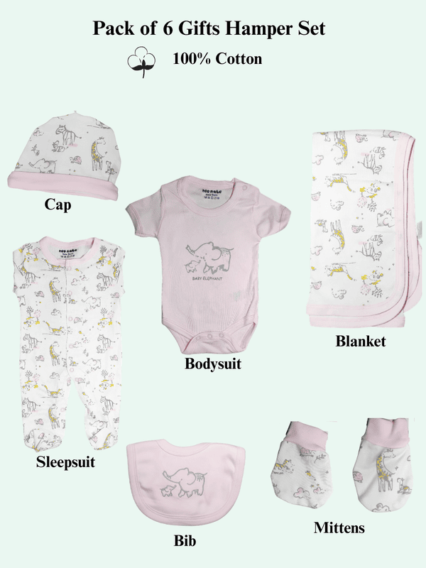 LittleToons Premium Cotton 6-Piece New-Born Baby Clothes Gift Set