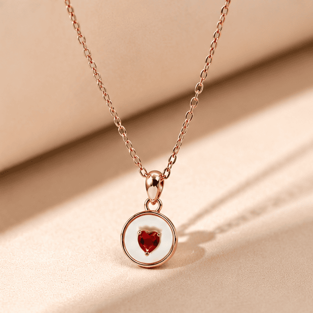 92.50 rose gold red heart stone pendent with chain - 18