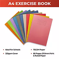 Janrax A4 Light Blue 80 Page Feint Ruled with Margin Exercise Book WF Paper with 225gsm Manilla Cover