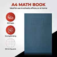 Janrax A4 Blue 80 Page 10mm Squared Paper Exercise Book WF Paper with 225gsm Manilla Cover