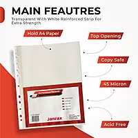 Pack of 50 A4 Glass Clear Punched Pockets by Janrax