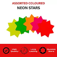 Pack of 100 Assorted Coloured Neon Fluorescent Stars 42mm