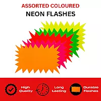 Pack of 100 Assorted Coloured Neon Fluorescent Flashes 100 x 75mm