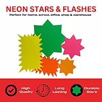 Pack of 50 Assorted Coloured Neon Fluorescent Stars & Flashes in Assorted Size