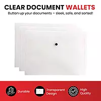 Pack of 20 Janrax A5 Clear Document Wallets - Button Stud Folder