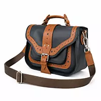 Cambridge Genuine Leather Medium Satchel Messenger Bag Green & Tan