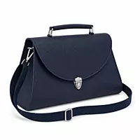 Executive Genuine Leather Structured Satchel Handbag - Midnight Navy