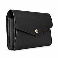 Envelope Genuine Leather Accordion Clutch Wallet - Classic Black
