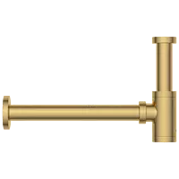 AC-GG-36 Brass Round Bottle Trap With Long Wall Connection Pipe & Wall Flange (Glossy Gold)